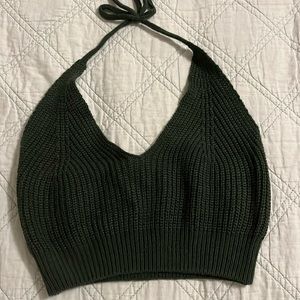 Green Knitted Cropped Tank Top